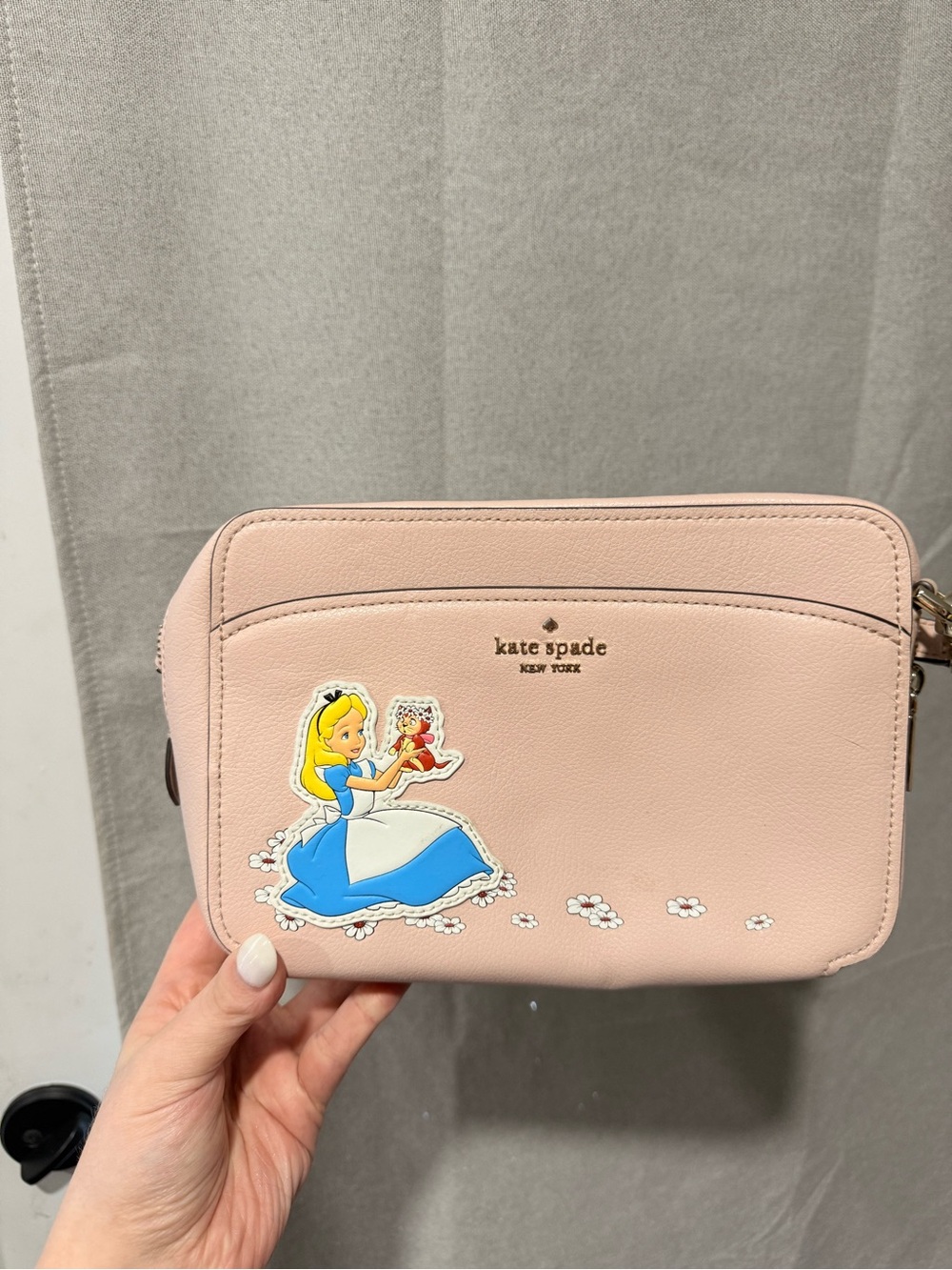 kate spade pink leather crossbody with Alice patch